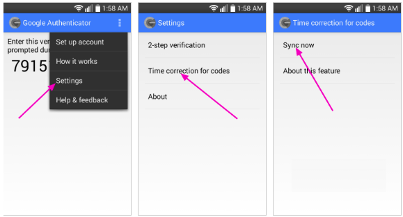 Google authenticator time sync