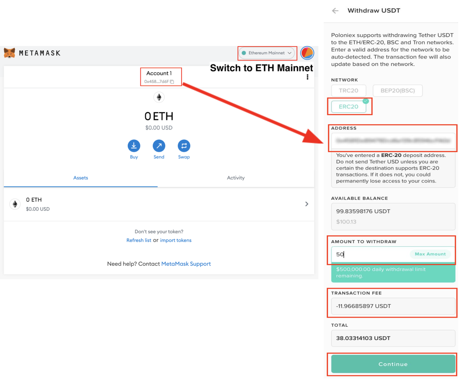 can you send erc20 to metamask address